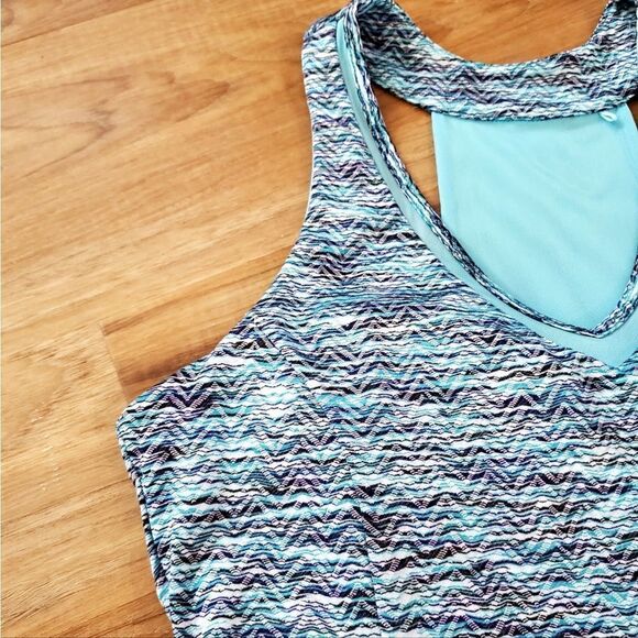 🔹️MPG Blue Variegated Racerback Travel Dress w/Pockets & Bra Insert Large - Picture 5 of 11